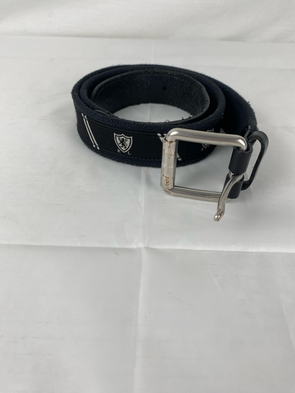 Polo Ralph Lauren Crest Belt Black Fabric Leather Tip Size 34